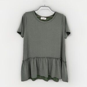 Lavender Field Green Modal Peplum Tee T-Shirt size L Large Women's Boutique